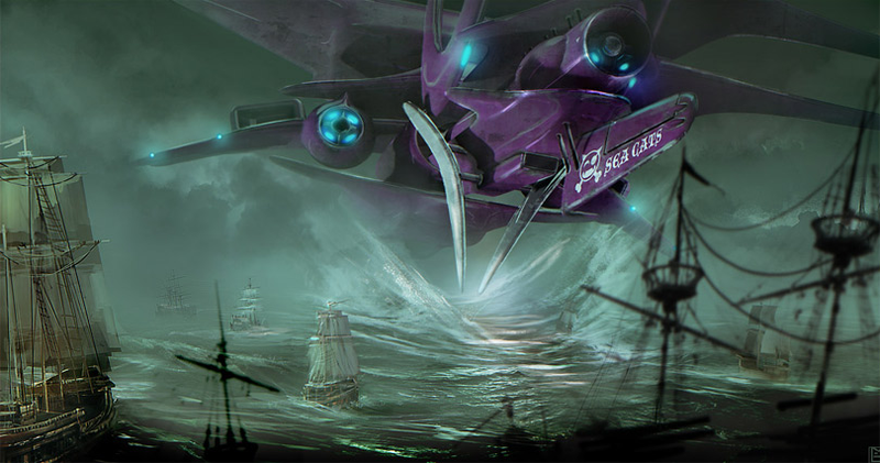 Illustration for article titled Spaceship Vs. Pirate Galleons, For The Ultimate Booty